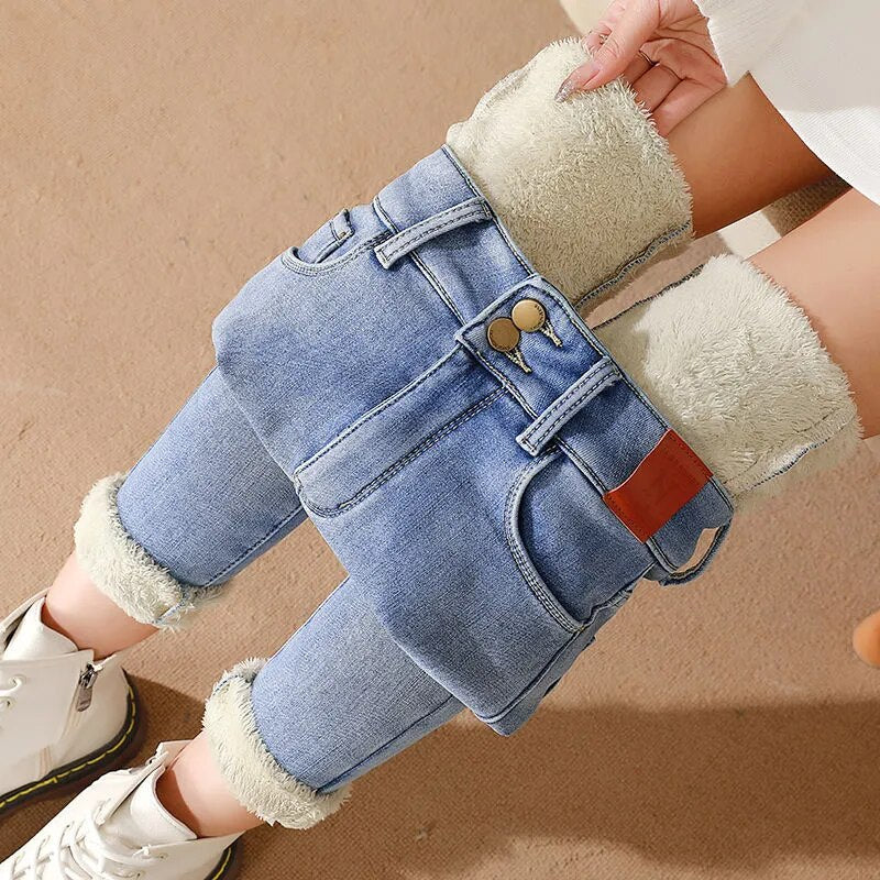 Mid Waist Warm Jeans For Women Blue Female Winter Jeans Women Denim Pants Jean Female Ankle length Warm Pants women jeans light velvet
