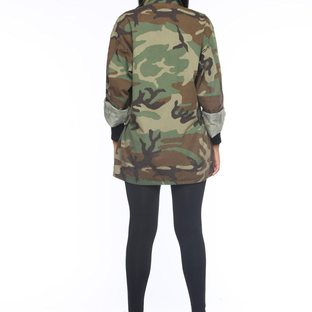 Military clothing woman Autumn Spring Full-Sleeve Turn-Down Collar Casual Army Camouflage Green
