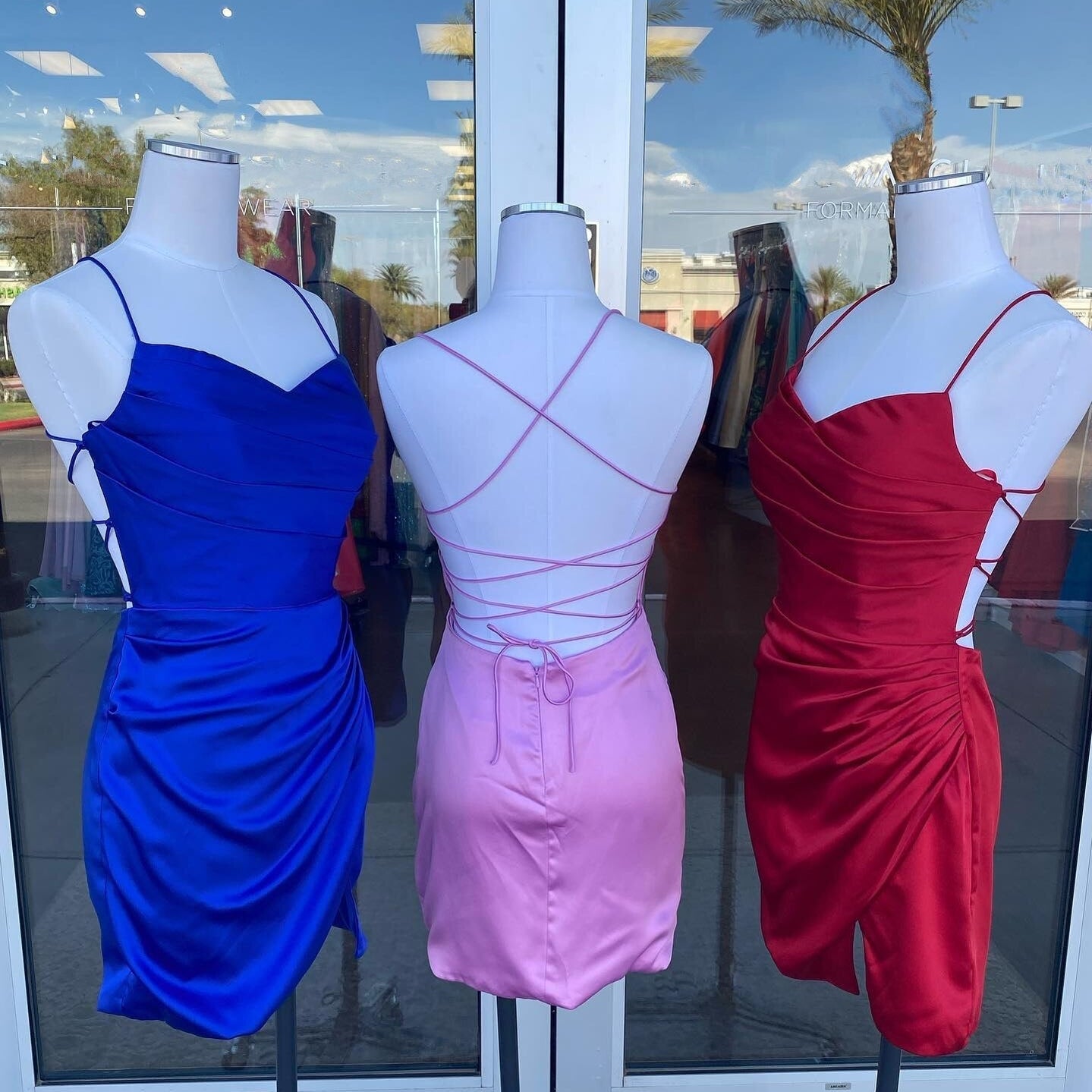 Mini Cocktail NYE Dress Red Royal-Blue Pink Lady Formal Event Party Gown Draped Slit Sexy Club Night Graduation Hoco Gala