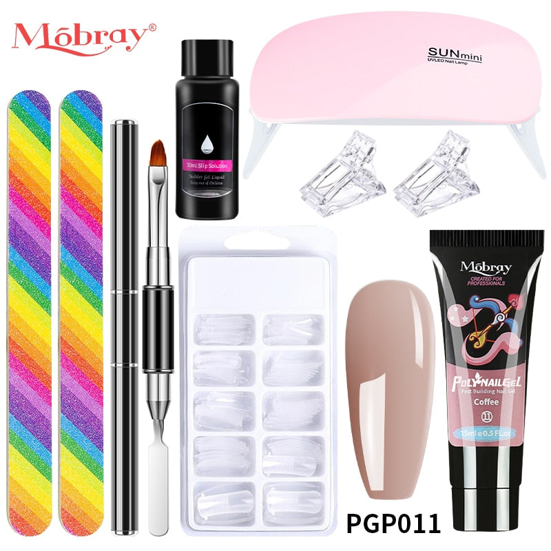 Mobray Poly Nail Gel Set Manicure Set Gel Cuticle Pusher Finger Extend Mold Nail Kit All For Quick Extension Manicure Set 9pcs-set-11