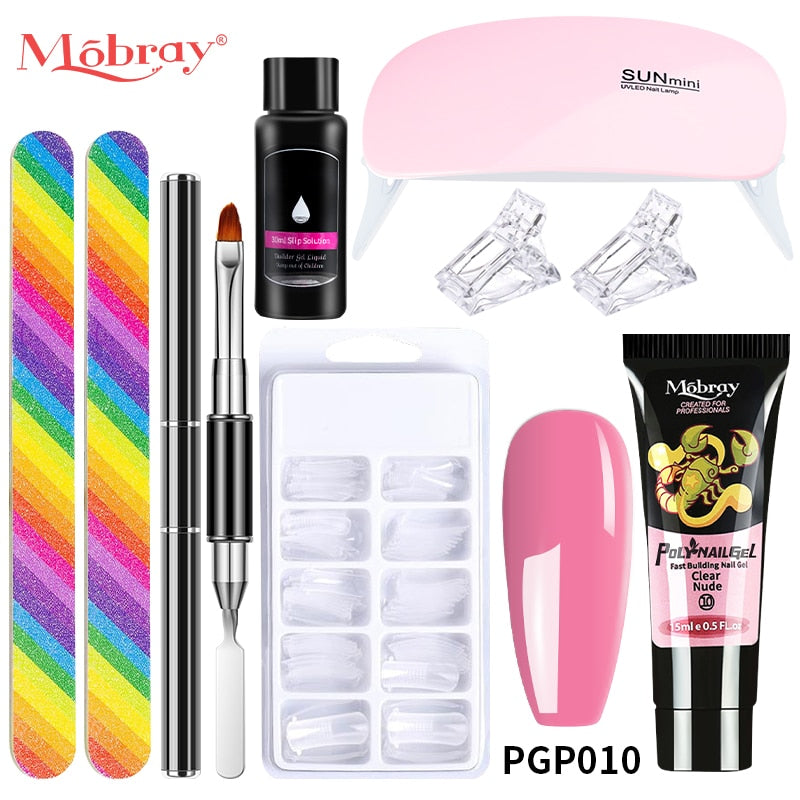 Mobray Poly Nail Gel Set Manicure Set Gel Cuticle Pusher Finger Extend Mold Nail Kit All For Quick Extension Manicure Set 9pcs-set-10