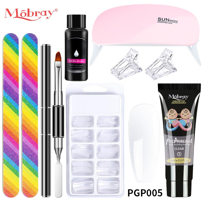 Mobray Poly Nail Gel Set Manicure Set Gel Cuticle Pusher Finger Extend Mold Nail Kit All For Quick Extension Manicure Set 9pcs-set-5