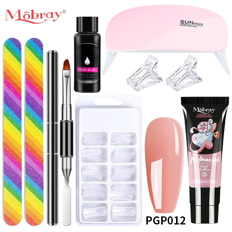 Mobray Poly Nail Gel Set Manicure Set Gel Cuticle Pusher Finger Extend Mold Nail Kit All For Quick Extension Manicure Set 9pcs-set-12