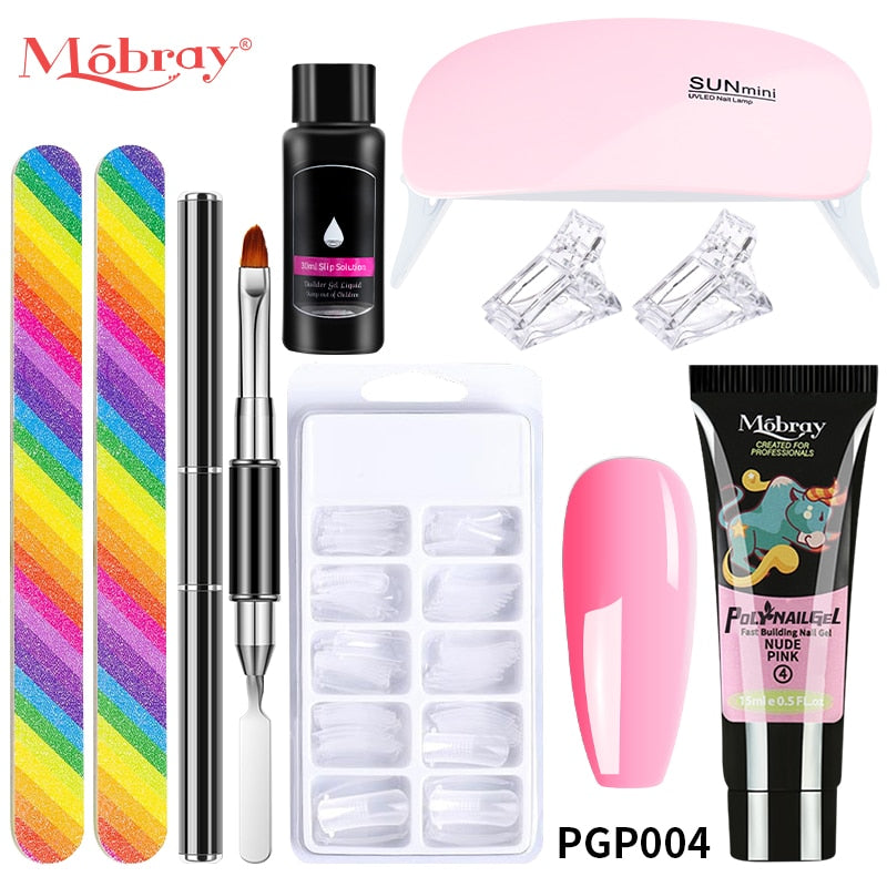 Mobray Poly Nail Gel Set Manicure Set Gel Cuticle Pusher Finger Extend Mold Nail Kit All For Quick Extension Manicure Set 9pcs-set-4