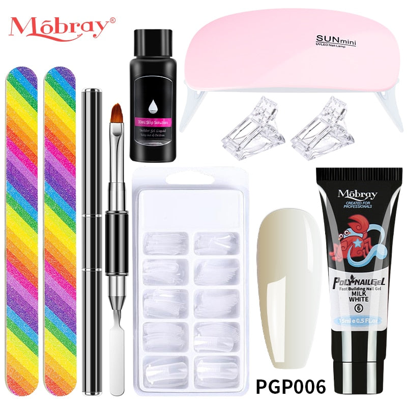 Mobray Poly Nail Gel Set Manicure Set Gel Cuticle Pusher Finger Extend Mold Nail Kit All For Quick Extension Manicure Set 9pcs-set-6