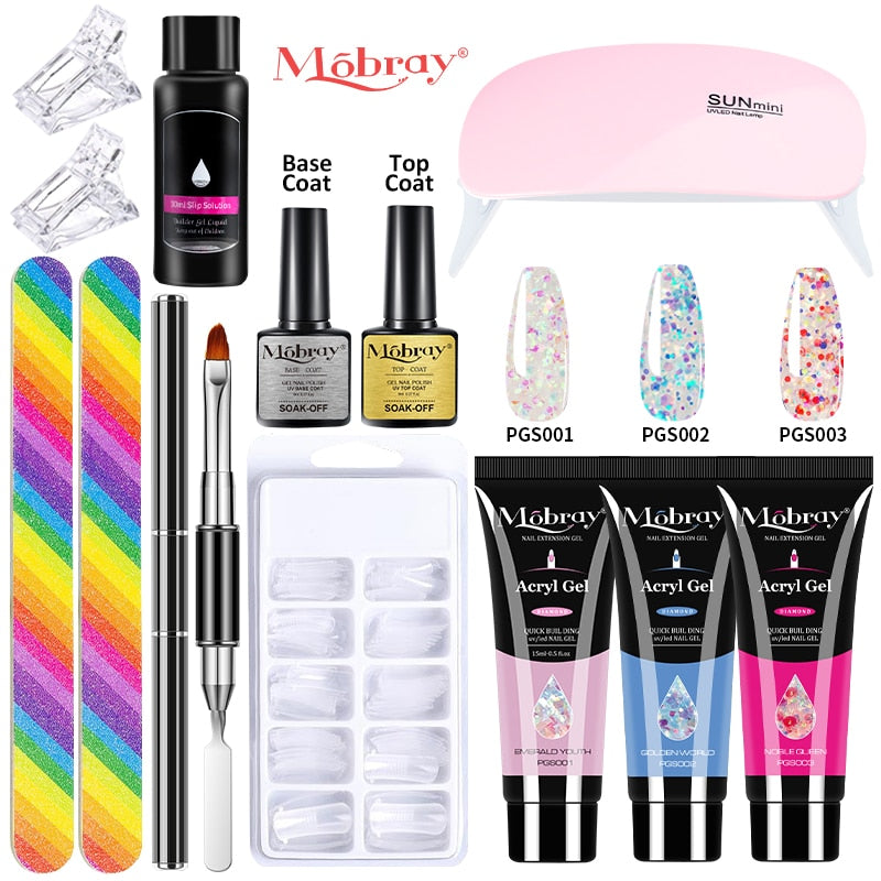 Mobray Poly Nail Gel Set Manicure Set Gel Cuticle Pusher Finger Extend Mold Nail Kit All For Quick Extension Manicure Set 13pcs-set-5