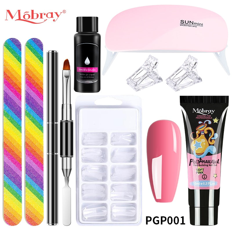 Mobray Poly Nail Gel Set Manicure Set Gel Cuticle Pusher Finger Extend Mold Nail Kit All For Quick Extension Manicure Set 9pcs-set-1