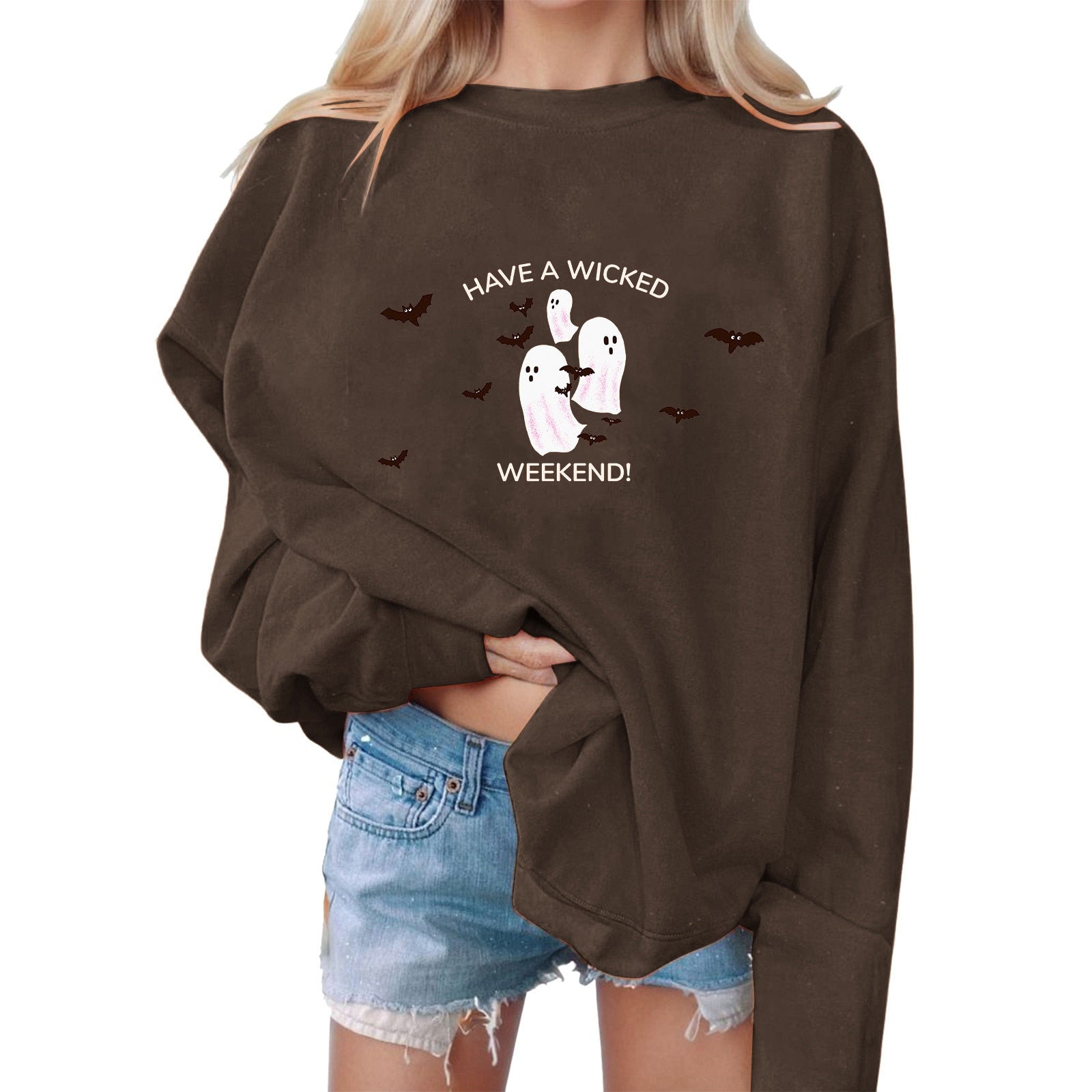 Monsters Printing Sweatshirt Halloween Sweatshirts Grimace Sweater Round Neck Women Sweatshirts Long Sleeve Vacation Sudadera AMAIO