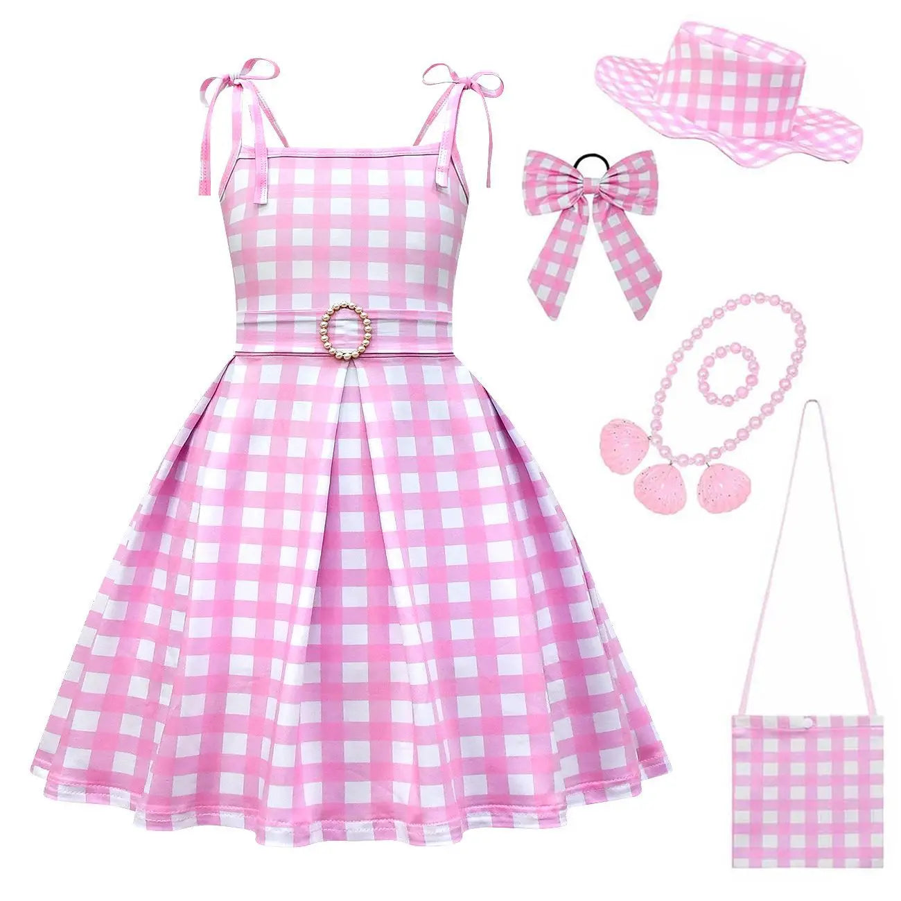 Movie Barbi Pink Dress for Girls Cosplay Costume Kids Halloween Carnival Party Clothes 2-12T AMAIO