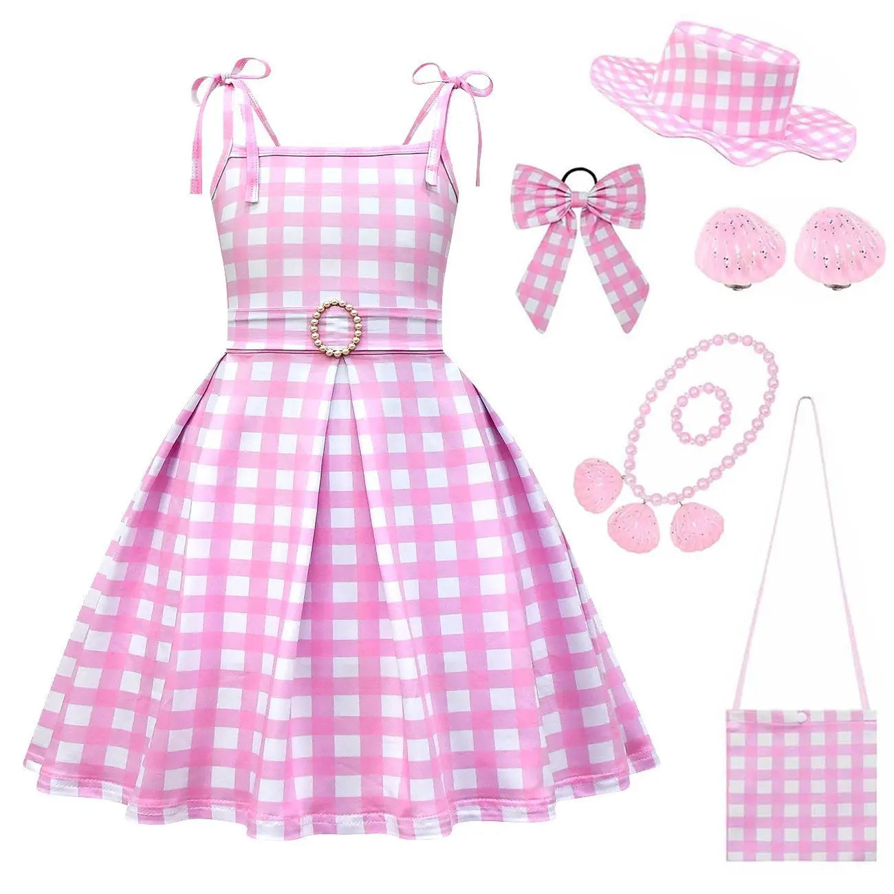 Movie Barbi Pink Dress for Girls Cosplay Costume Kids Halloween Carnival Party Clothes 2-12T 005