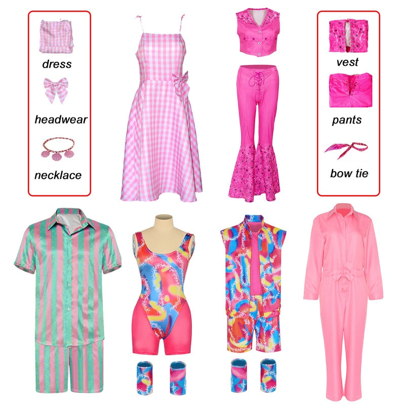Movie Barbie Costume for Women Girls Ken Ryan Gosling Cosplay Clothes Top Pants Uniform Halloween Carnival Party Costumes