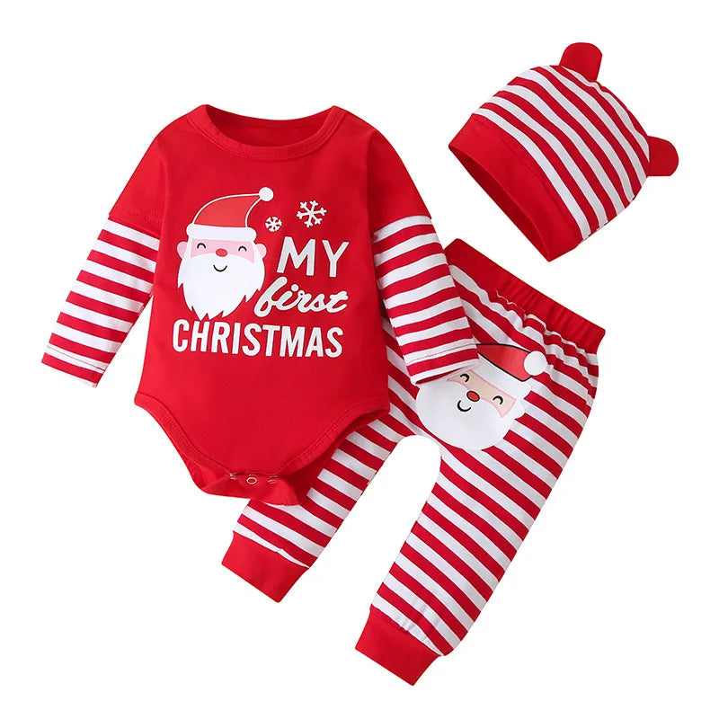 My First Christmas Baby Girl Clothes Boy Sets for Little Boys Newborn Clothing Fall Toddler Autumn Set Unisex Suits Mother Kids Santa Claus