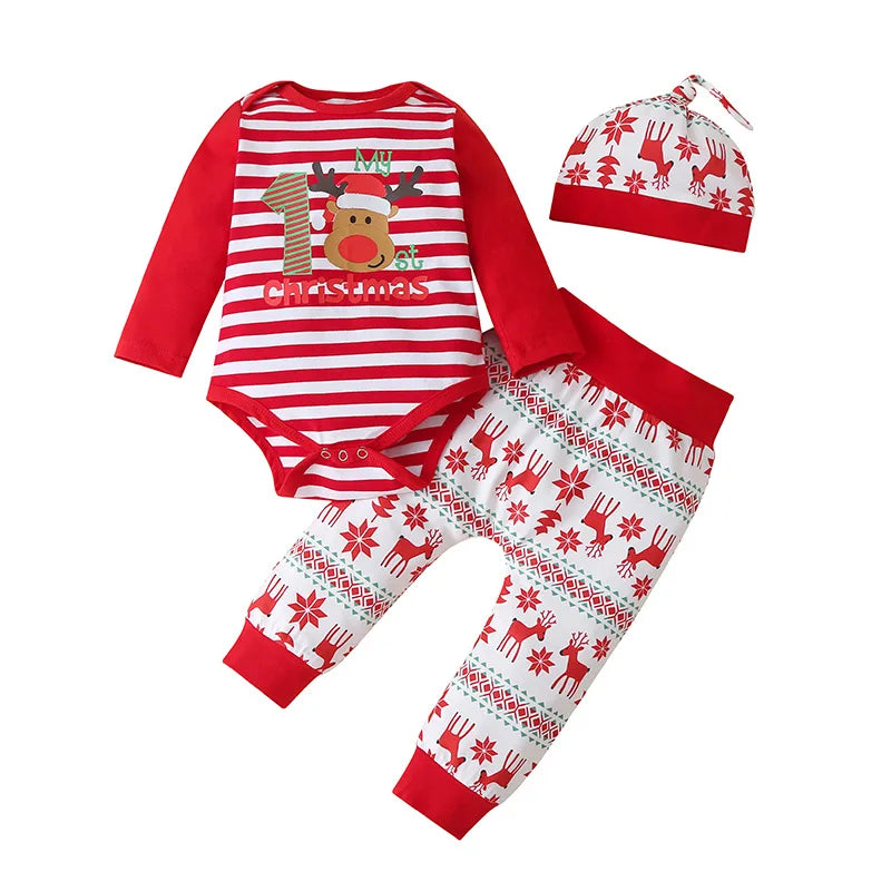 My First Christmas Baby Girl Clothes Boy Sets for Little Boys Newborn Clothing Fall Toddler Autumn Set Unisex Suits Mother Kids Elk