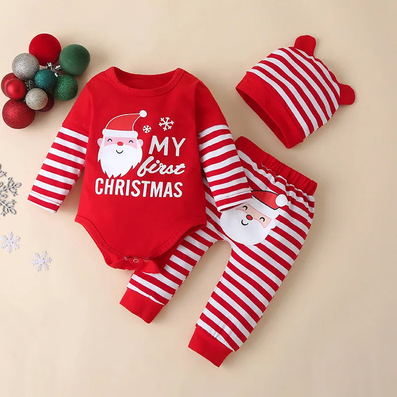 My First Christmas Baby Girl Clothes Boy Sets for Little Boys Newborn Clothing Fall Toddler Autumn Set Unisex Suits Mother Kids AMAIO