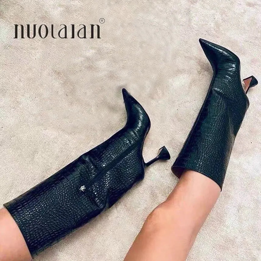 NEW Winter Women Knee High Boots Sexy Women Pointed Toe Ladies Thin High heels Female Shoes Woman Footwear Plus Size 35-42 AMAIO