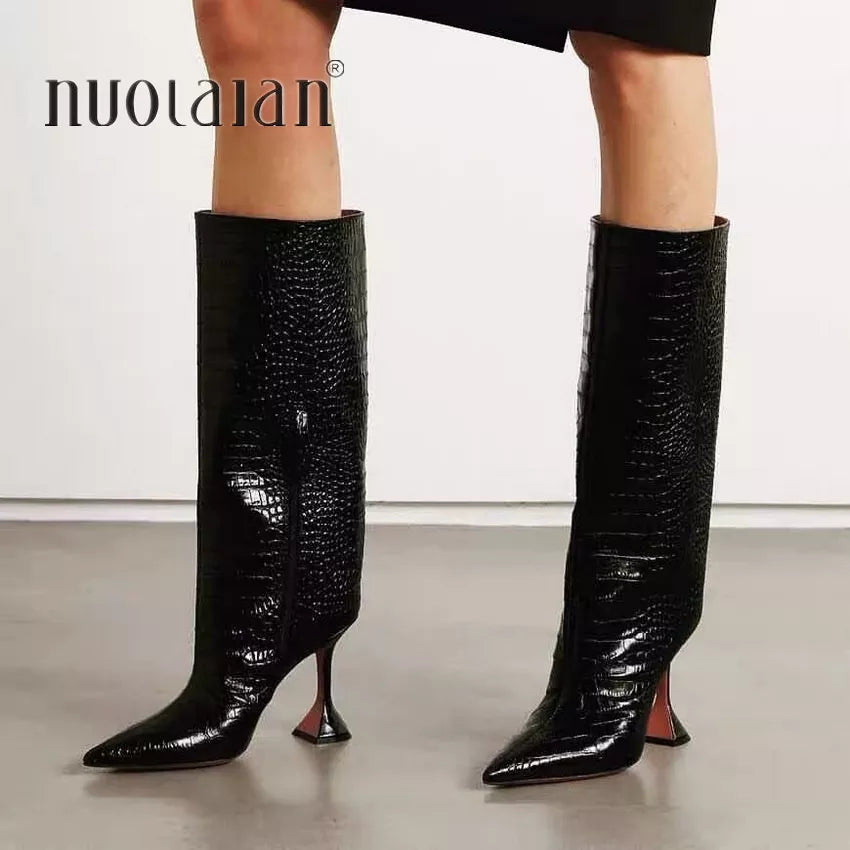 NEW Winter Women Knee High Boots Sexy Women Pointed Toe Ladies Thin High heels Female Shoes Woman Footwear Plus Size 35-42 DTSW