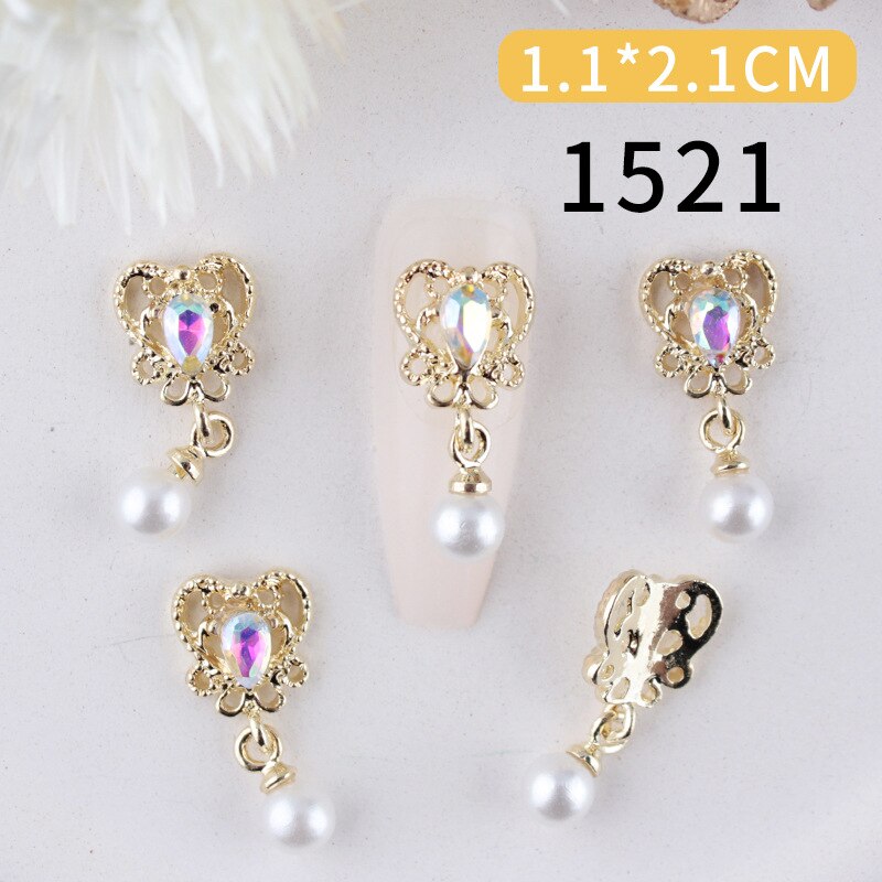 Nail Charms Pearl Decoration For Press On Fake Nail Accessories Pendant Super Sparkling Zircon Nail Parts Manicure Professionals 1521