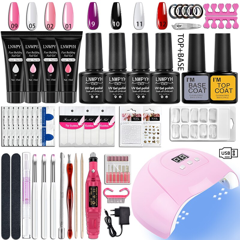 Nail Kit 54/36W UV LED Nail Lamp Dryer 10/4 Colors UV Gel Nail Polish Kit Manicure Art Tools Set Top Base Nail Drill Machine set S106-X4-(9-12)