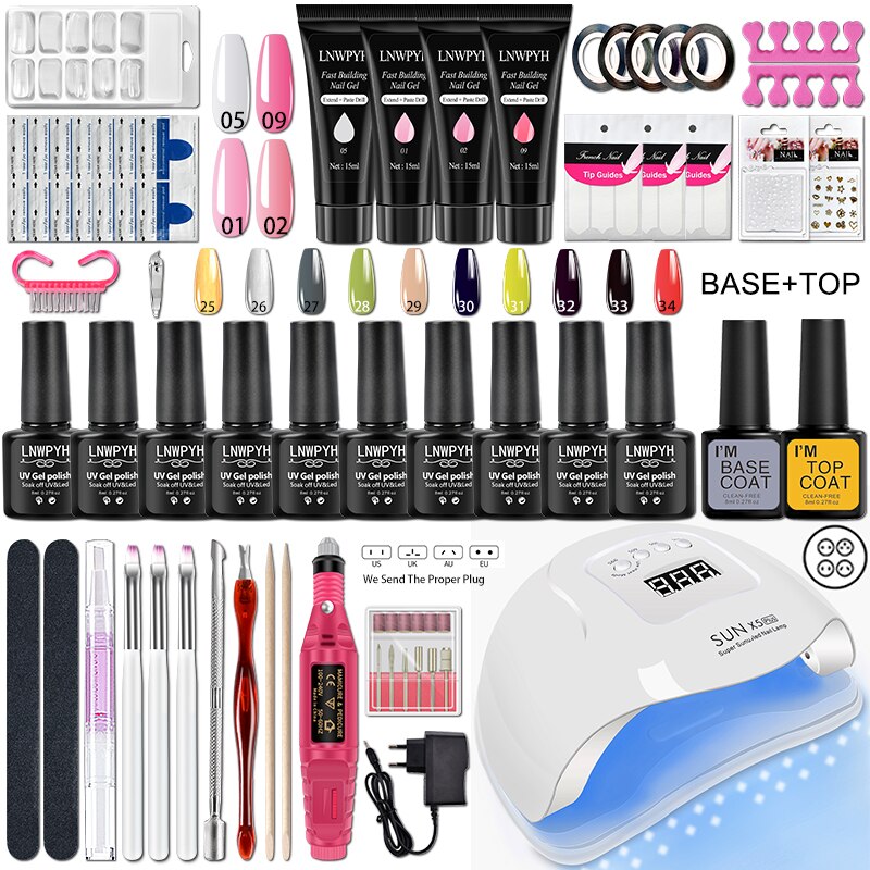 Nail Kit 54/36W UV LED Nail Lamp Dryer 10/4 Colors UV Gel Nail Polish Kit Manicure Art Tools Set Top Base Nail Drill Machine set S106-X5-(25-34)