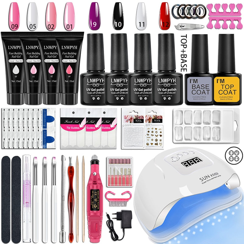 Nail Kit 54/36W UV LED Nail Lamp Dryer 10/4 Colors UV Gel Nail Polish Kit Manicure Art Tools Set Top Base Nail Drill Machine set S106-X5-(9-12)