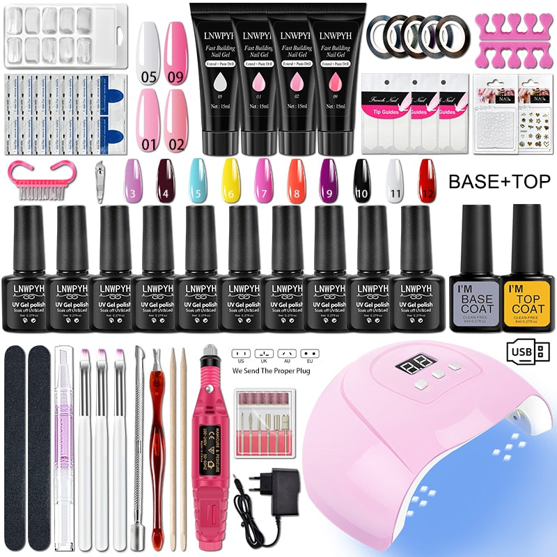 Nail Kit 54/36W UV LED Nail Lamp Dryer 10/4 Colors UV Gel Nail Polish Kit Manicure Art Tools Set Top Base Nail Drill Machine set S106-X4-(3-12)