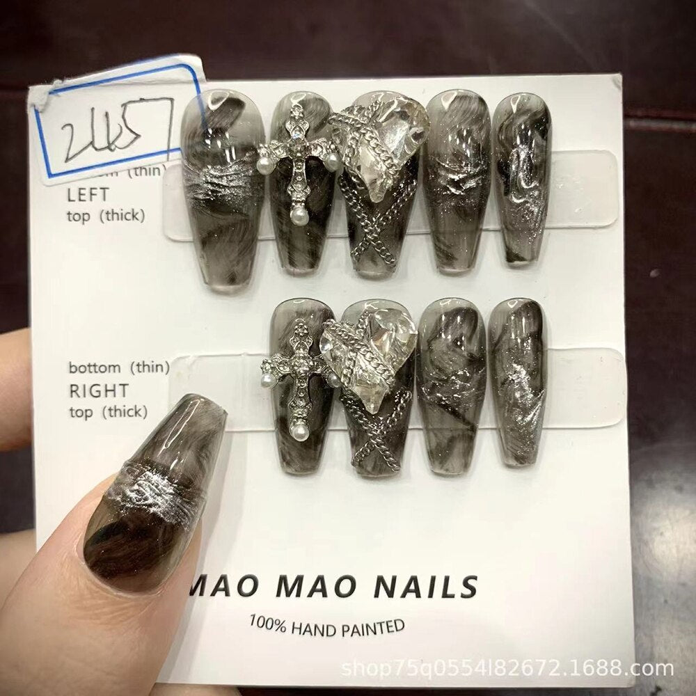 Nails Set Press On Pure Handmade Wearable Nails Love Butterfly Fashion Fake Nails Fake Nails Press On Nails Nail Accessories