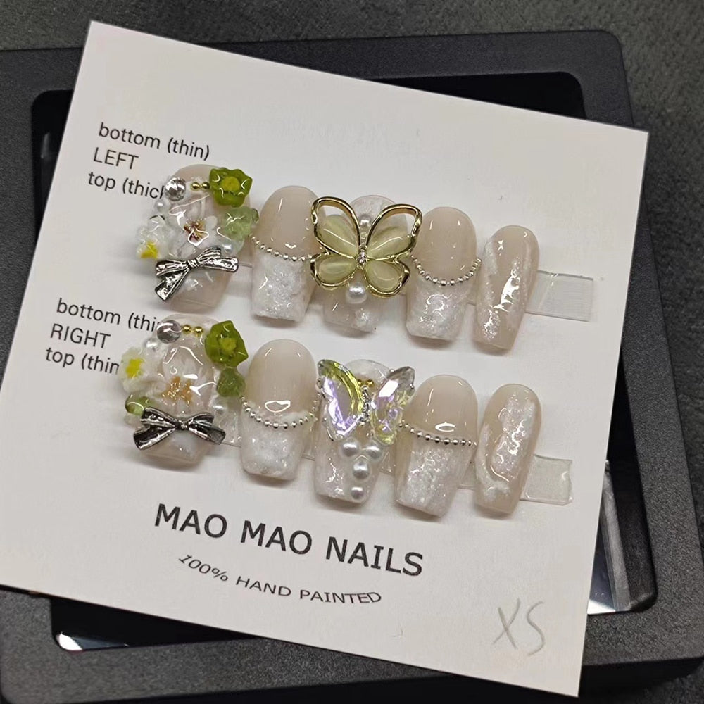 Nails Set Press On Pure Handmade Wearable Nails Love Butterfly Fashion Fake Nails Fake Nails Press On Nails Nail Accessories