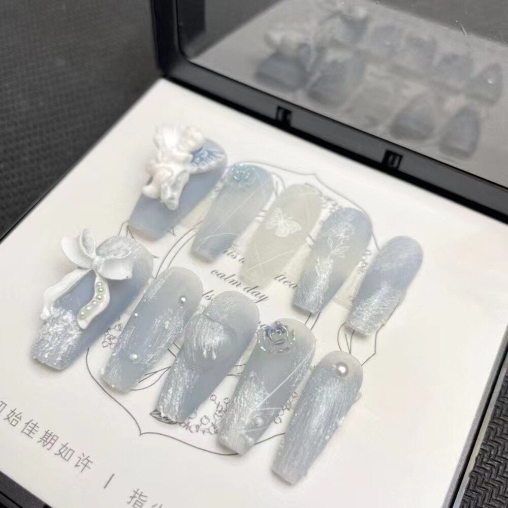 Nails Set Press On Pure Handmade Wearable Nails Love Butterfly Fashion Fake Nails Fake Nails Press On Nails Nail Accessories