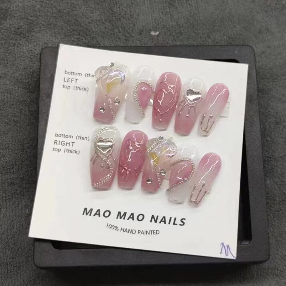 Nails Set Press On Pure Handmade Wearable Nails Love Butterfly Fashion Fake Nails Fake Nails Press On Nails Nail Accessories
