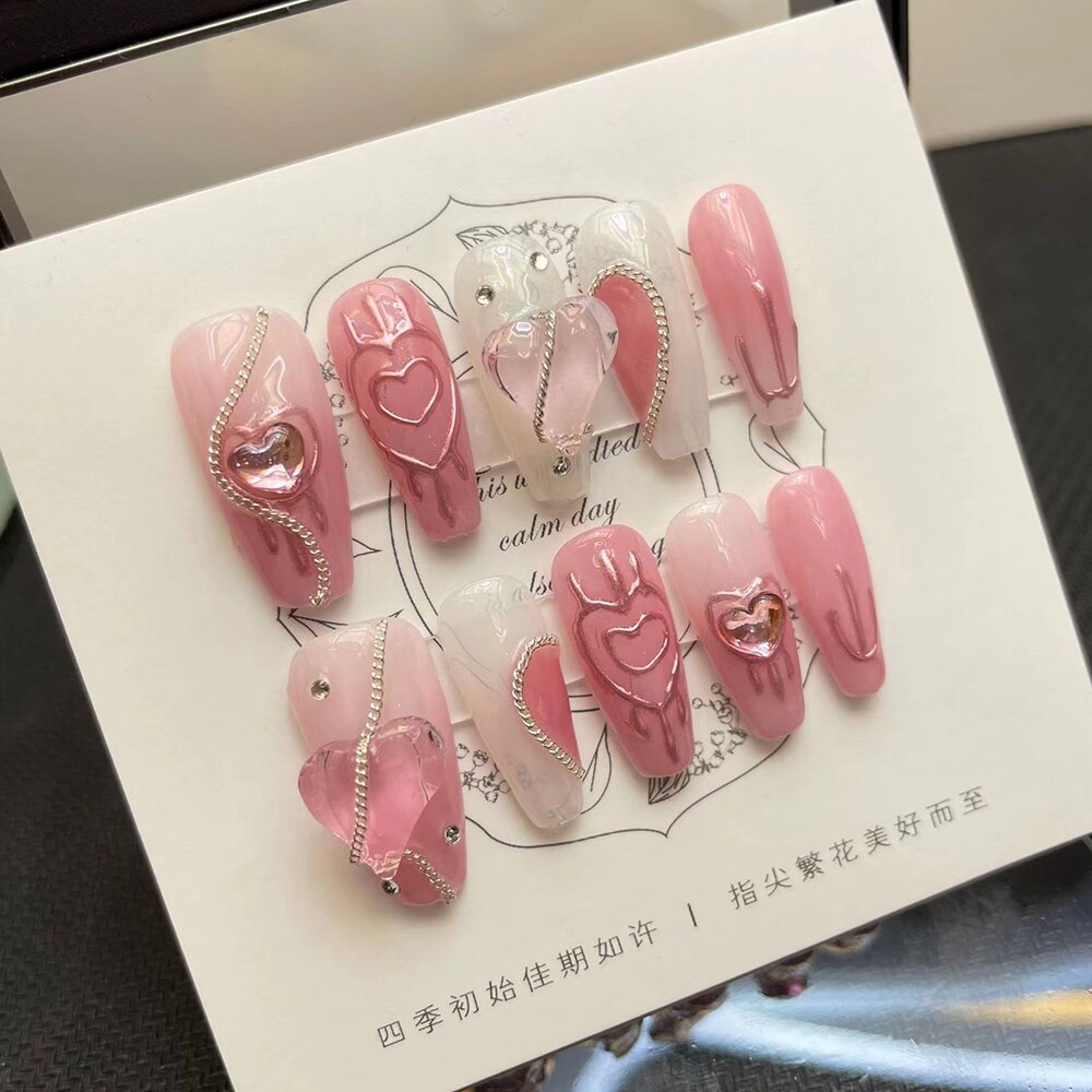 Nails Set Press On Pure Handmade Wearable Nails Love Butterfly Fashion Fake Nails Fake Nails Press On Nails Nail Accessories