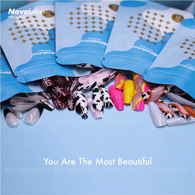 Navolution 24Pcs/Set DIY Manicure Wearable Fake Nails press on Detachable Finished Fingernails Ballet Square Head Almond Short