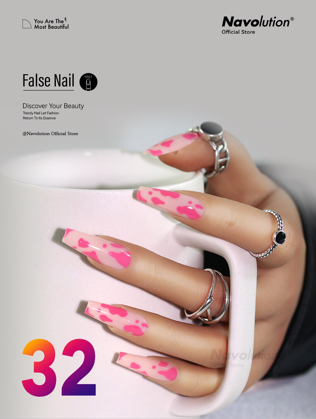 Navolution 24Pcs/Set DIY Manicure Wearable Fake Nails press on Detachable Finished Fingernails Ballet Square Head Almond Short 32