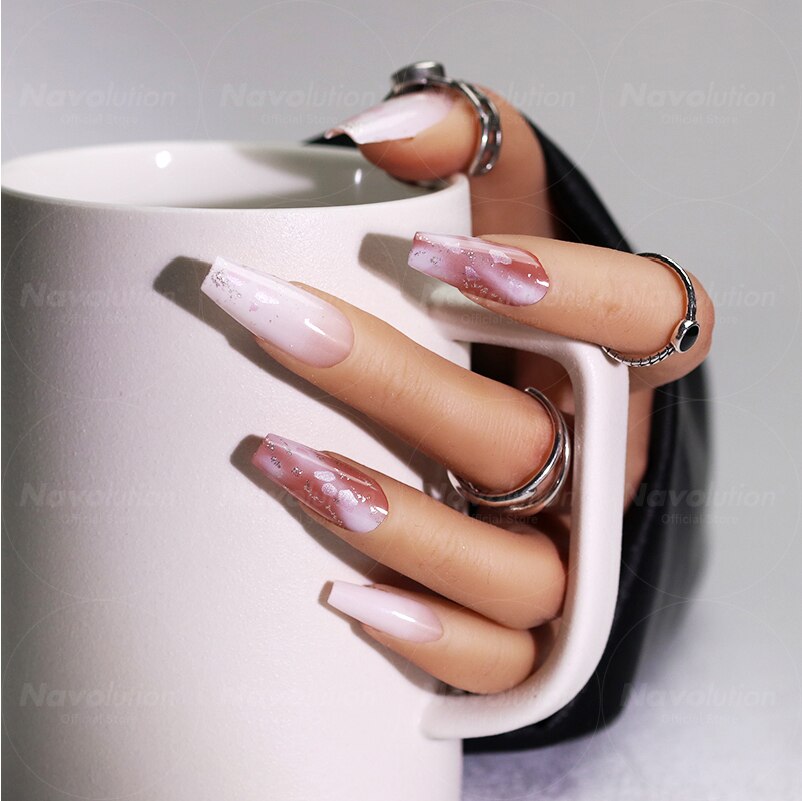 Navolution 24Pcs/Set DIY Manicure Wearable Fake Nails press on Detachable Finished Fingernails Ballet Square Head Almond Short 20