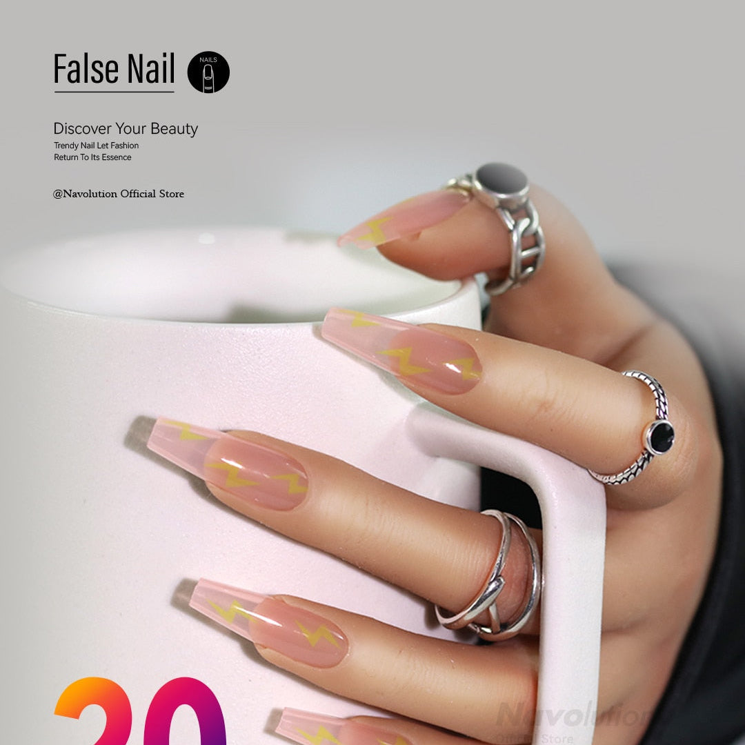 Navolution 24Pcs/Set DIY Manicure Wearable Fake Nails press on Detachable Finished Fingernails Ballet Square Head Almond Short 20