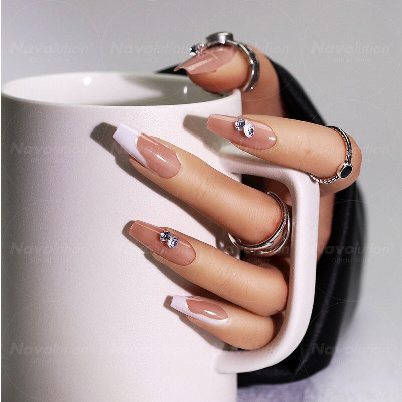 Navolution 24Pcs/Set DIY Manicure Wearable Fake Nails press on Detachable Finished Fingernails Ballet Square Head Almond Short 17