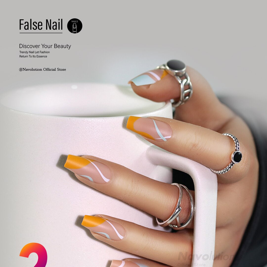 Navolution 24Pcs/Set DIY Manicure Wearable Fake Nails press on Detachable Finished Fingernails Ballet Square Head Almond Short 2