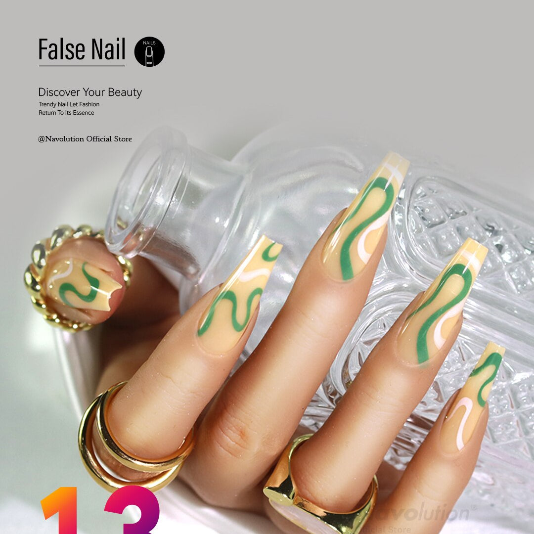 Navolution 24Pcs/Set DIY Manicure Wearable Fake Nails press on Detachable Finished Fingernails Ballet Square Head Almond Short 13