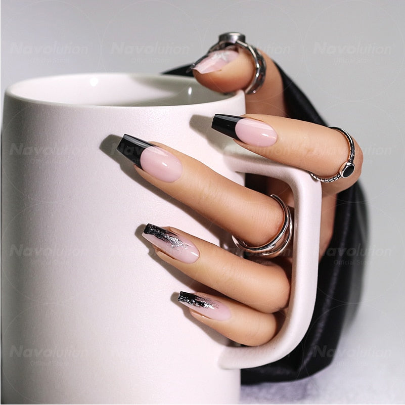 Navolution 24Pcs/Set DIY Manicure Wearable Fake Nails press on Detachable Finished Fingernails Ballet Square Head Almond Short 28