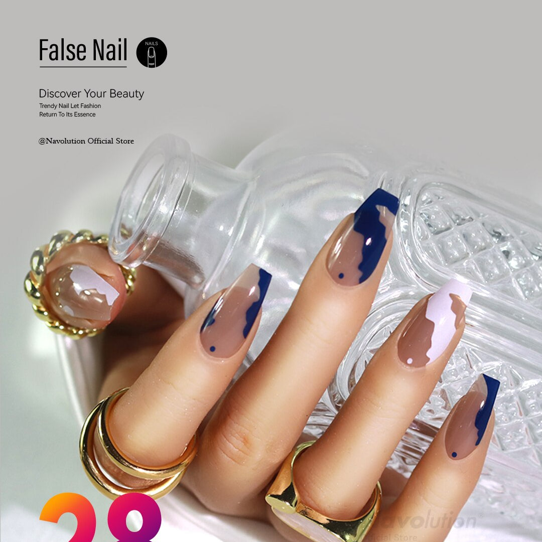 Navolution 24Pcs/Set DIY Manicure Wearable Fake Nails press on Detachable Finished Fingernails Ballet Square Head Almond Short 28