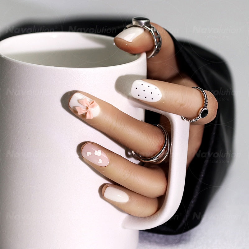 Navolution 24Pcs/Set DIY Manicure Wearable Fake Nails press on Detachable Finished Fingernails Ballet Square Head Almond Short 48