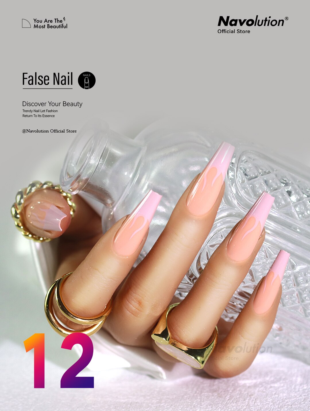 Navolution 24Pcs/Set DIY Manicure Wearable Fake Nails press on Detachable Finished Fingernails Ballet Square Head Almond Short 12