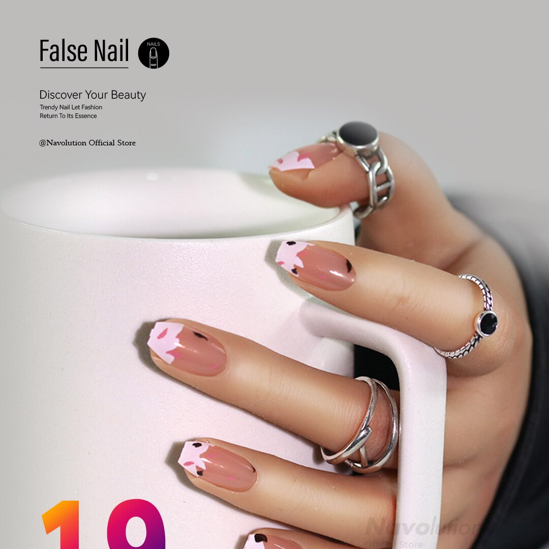 Navolution 24Pcs/Set DIY Manicure Wearable Fake Nails press on Detachable Finished Fingernails Ballet Square Head Almond Short 19