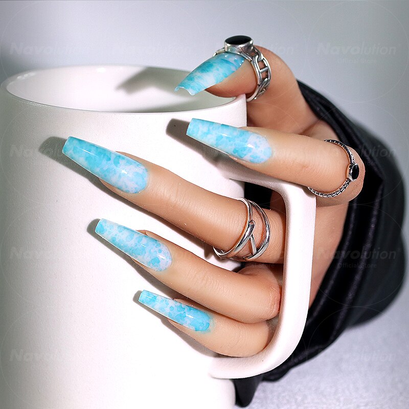 Navolution 24Pcs/Set DIY Manicure Wearable Fake Nails press on Detachable Finished Fingernails Ballet Square Head Almond Short 14