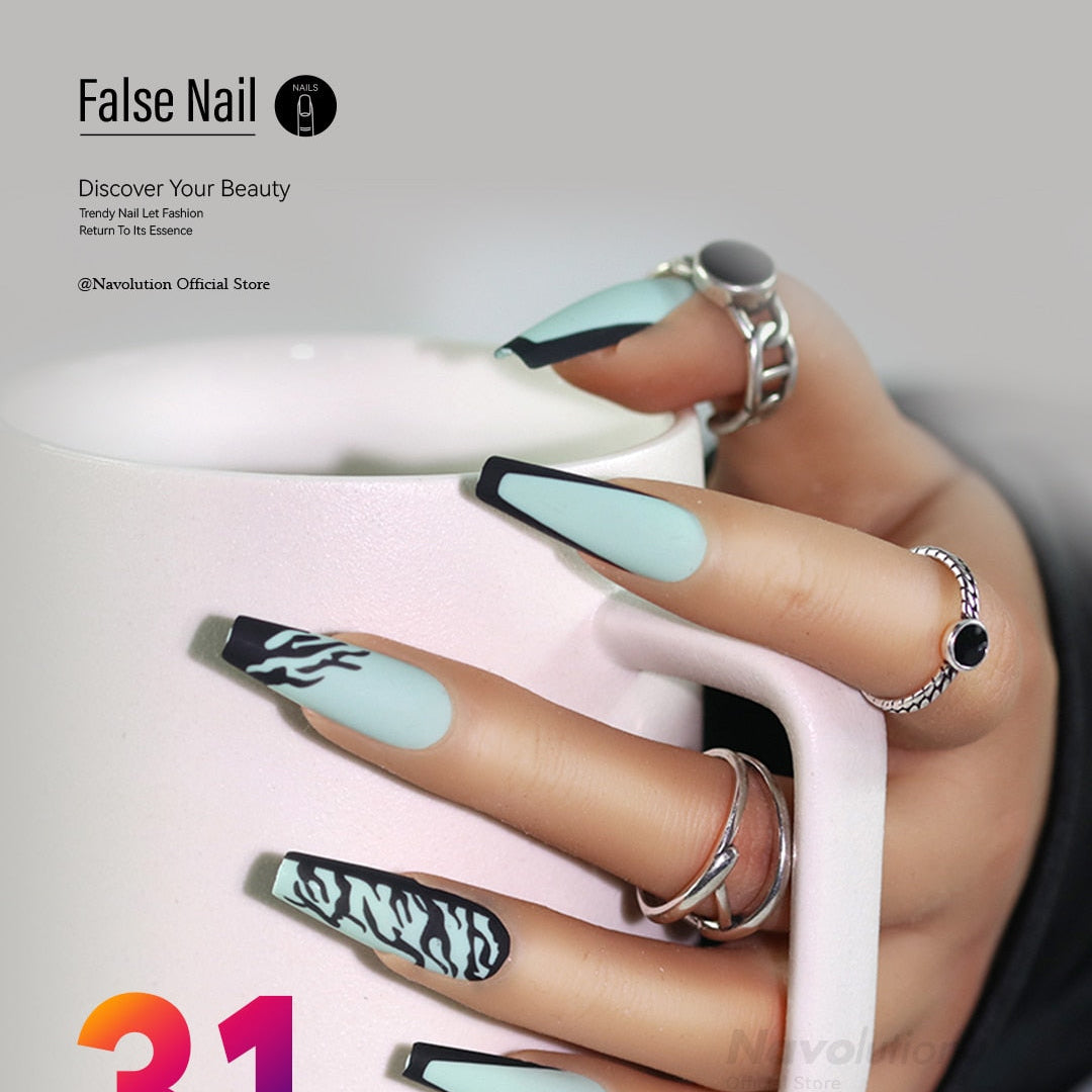 Navolution 24Pcs/Set DIY Manicure Wearable Fake Nails press on Detachable Finished Fingernails Ballet Square Head Almond Short 31