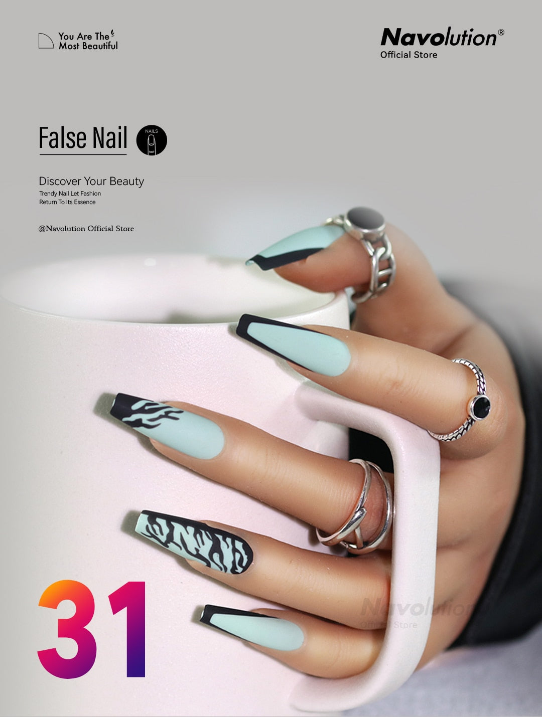 Navolution 24Pcs/Set DIY Manicure Wearable Fake Nails press on Detachable Finished Fingernails Ballet Square Head Almond Short 31