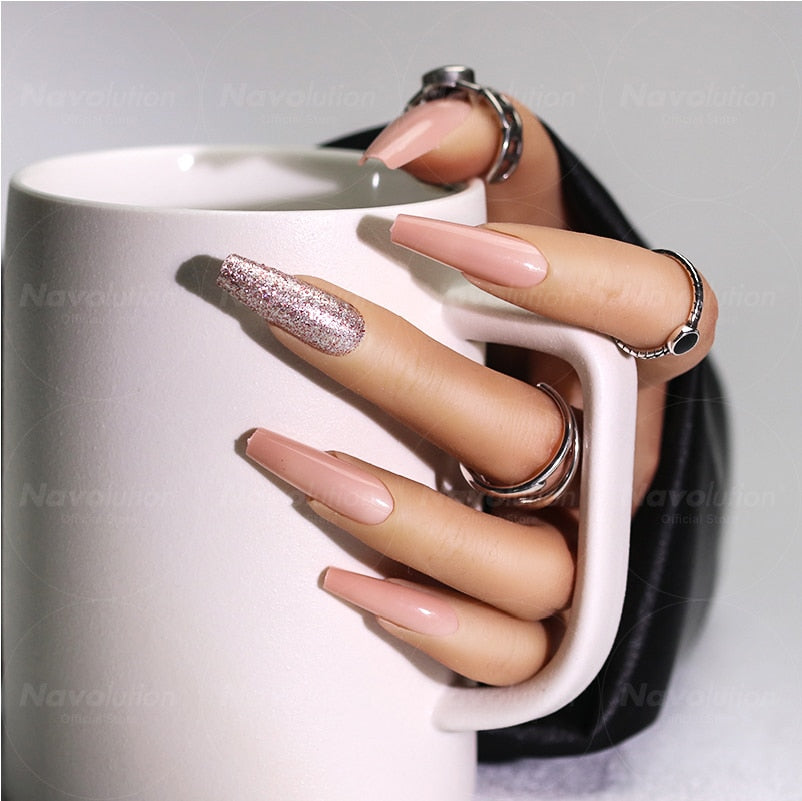 Navolution 24Pcs/Set DIY Manicure Wearable Fake Nails press on Detachable Finished Fingernails Ballet Square Head Almond Short 3