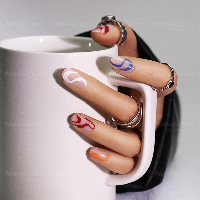 Navolution 24Pcs/Set DIY Manicure Wearable Fake Nails press on Detachable Finished Fingernails Ballet Square Head Almond Short 33