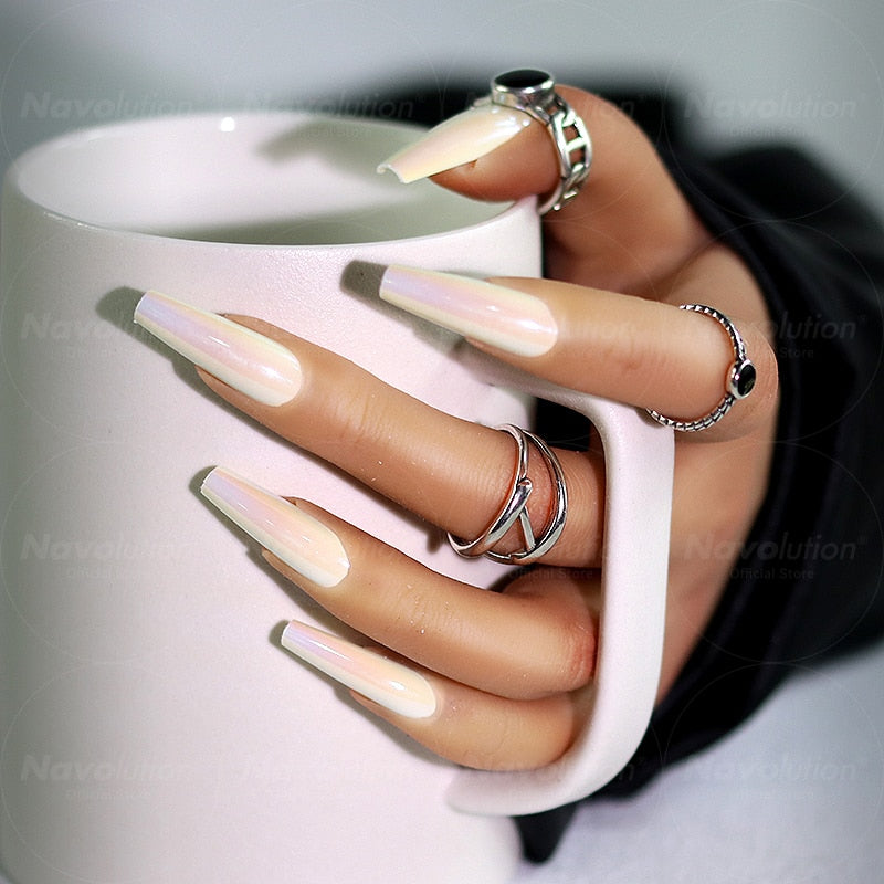 Navolution 24Pcs/Set DIY Manicure Wearable Fake Nails press on Detachable Finished Fingernails Ballet Square Head Almond Short 24