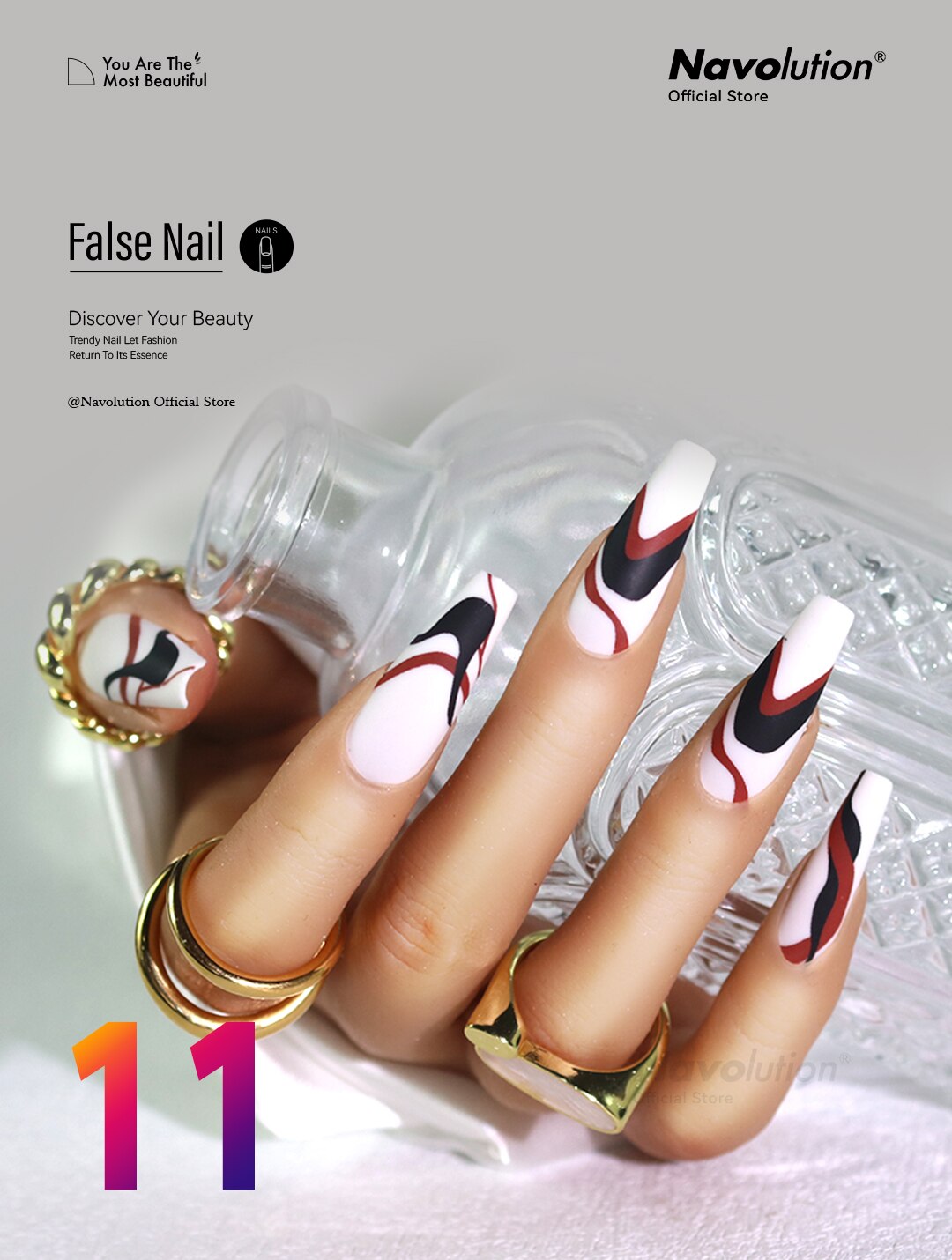 Navolution 24Pcs/Set DIY Manicure Wearable Fake Nails press on Detachable Finished Fingernails Ballet Square Head Almond Short 11