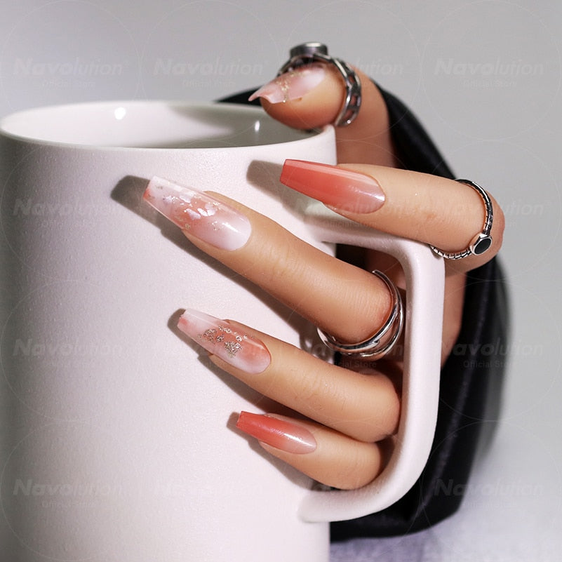 Navolution 24Pcs/Set DIY Manicure Wearable Fake Nails press on Detachable Finished Fingernails Ballet Square Head Almond Short 18